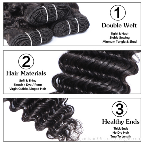Deep Wave Virgin Hair Bundles With Closure, Cuticle Aligned Deep Wave Brazilian Hair